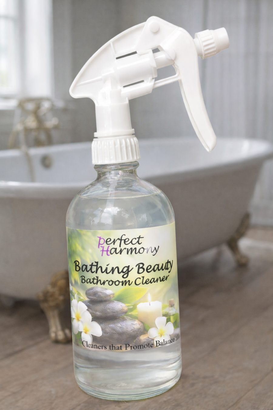 Bathing Beauty cleaner beside a clawfoot tub